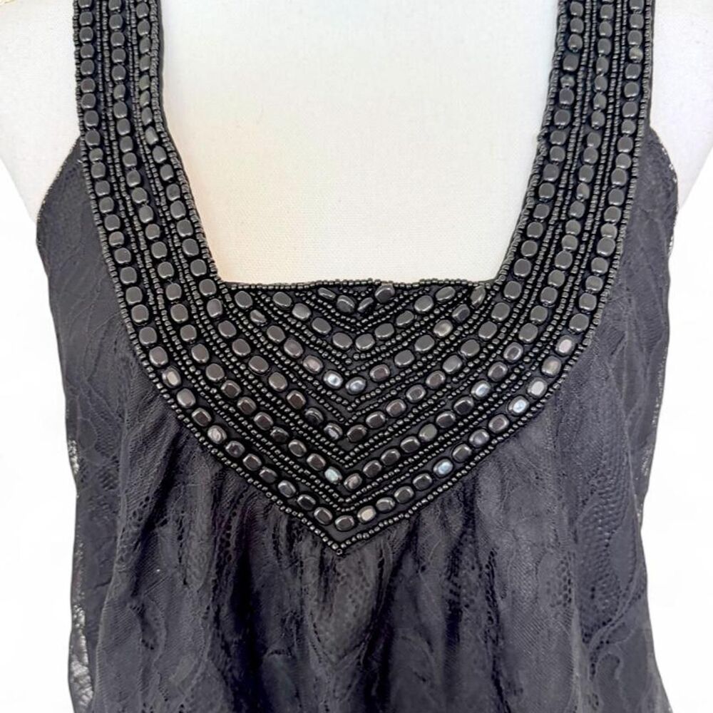 Vintage Y2K Bebe Black Floral Lace Beaded Halter Tank Top Size S - Picture 4 of 10